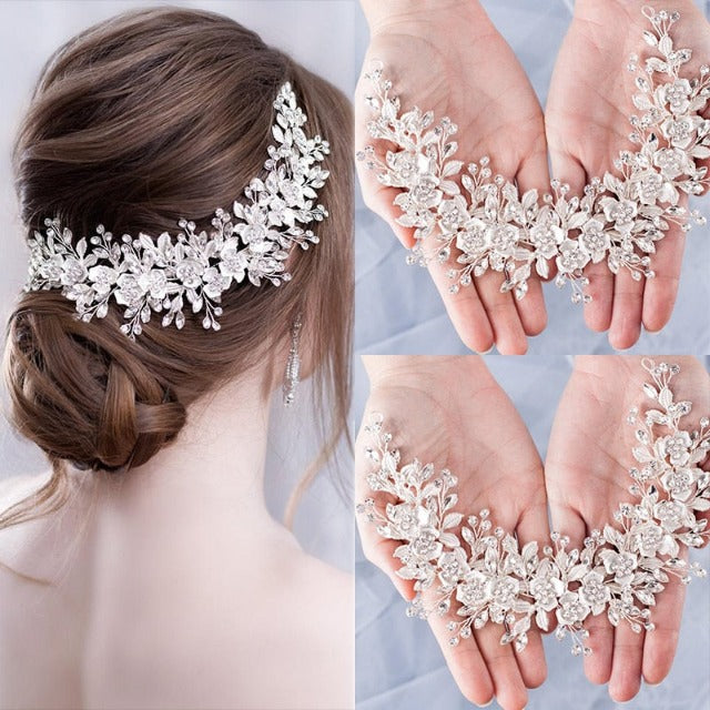 Tiara de Boda con Flores para Mujer plata