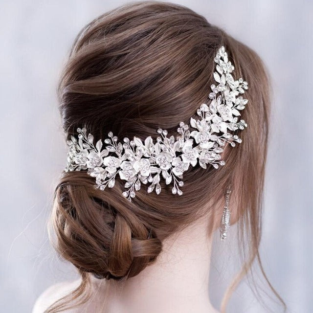 Tiara de Boda con Flores para Mujer plata